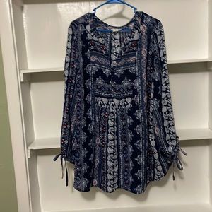 Liz Claiborne Women’s 2X Blue Floral Print Long Sleeve Loose Fit Blouse